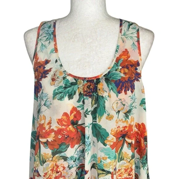 NEW Anthropologie Meadow Rue Floral Chiffon Jersey Knit Overlap Back Tank Top  M - Picture 5 of 15